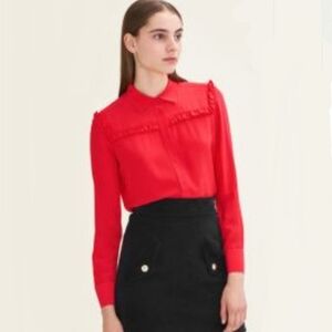 Maje Callie Shirt in Red Size 2 (Medium) 100% Silk